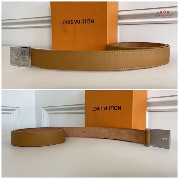 Authentic Louis Vuitton Tan Leather Infini Ceinture Jeans Slim Belt Size 85/34 - Picture 10 of 14